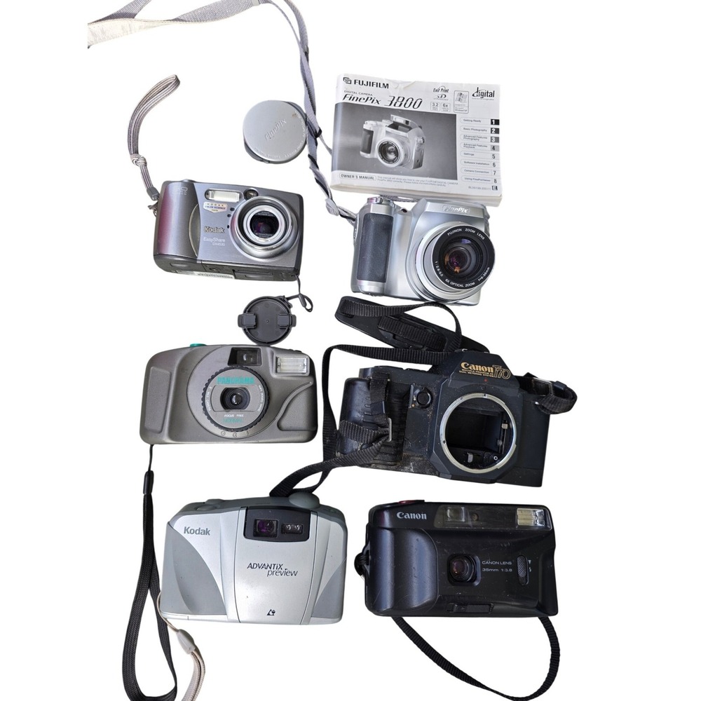 Vintage Camera Lot Canon T70 Fujifilm FinePix 3800 Kodak EasyShare Snappy Z2